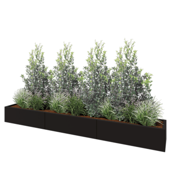 Саксии за цветя от стомана XXL - Правоъгълник - 300 x 40 x 30 cm - RAL9005 матов (черен) - Със основа