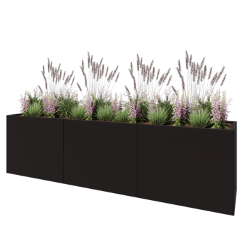 Саксии за цветя от стомана XXL - Правоъгълник - 300 x 60 x 80 cm - RAL9005 матов (черен) - без основа