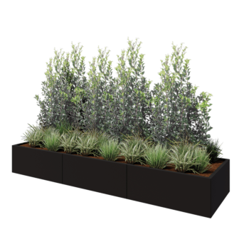 Саксии за цветя от стомана XXL - Правоъгълник - 300 x 80 x 40 cm - RAL9005 матов (черен) - без основа