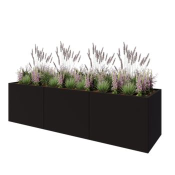 Саксии за цветя от стомана XXL - Правоъгълник - 300 x 80 x 80 cm - RAL9005 матов (черен) - без основа