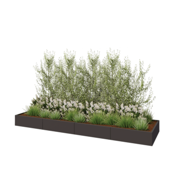 Саксии за цветя от стомана XXL - Правоъгълник - 400 x 100 x 30 cm - RAL7016 матов (антрацитено сиво) - Със основа