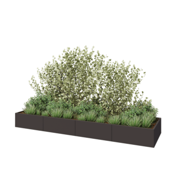 Саксии за цветя от стомана XXL - Правоъгълник - 400 x 100 x 40 cm - RAL7016 матов (антрацитено сиво) - Със основа