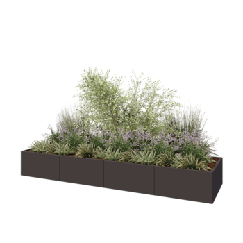 Саксии за цветя от стомана XXL - Правоъгълник - 400 x 100 x 50 cm - RAL7016 матов (антрацитено сиво) - Със основа