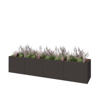 Саксии за цветя от стомана XXL - Правоъгълник - 400 x 80 x 80 cm - RAL7016 матов (антрацитено сиво) - Със основа