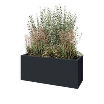 Саксия от фибростъкло - Правоъгълник - 120 x 40 x 50 см - RAL7021 мат (черно сиво) - С дъно