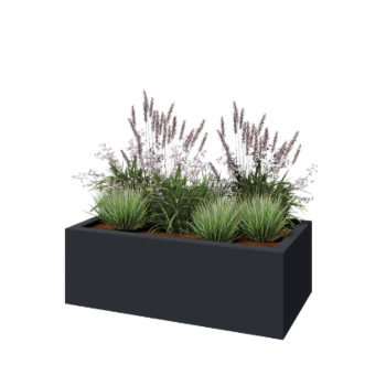 Саксия от фибростъкло - Правоъгълник - 120 x 60 x 40 см - RAL7021 мат (черно сиво) - С дъно
