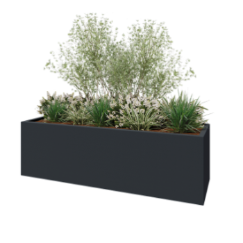 Саксия от фибростъкло - Правоъгълник - 200 x 60 x 60 см - RAL7021 мат (черно сиво) - С дъно