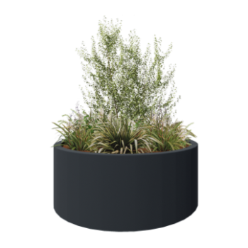 Саксия от фибростъкло - Кръгъл - Ø 150 x 60 см - RAL7021 мат (черно сиво) - С дъно