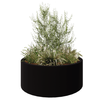 Саксия от фибростъкло - Кръгъл - Ø 150 x 60 см - RAL9005 матов (черен) - С дъно