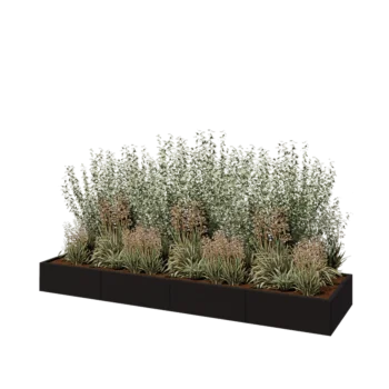 Саксии за цветя от стомана XXL - Правоъгълник - 320 x 80 x 30 cm - RAL9005 матов (черен) - Със основа