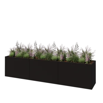 Саксии за цветя от стомана XXL - Правоъгълник - 360 x 60 x 80 cm - RAL9005 матов (черен) - без основа