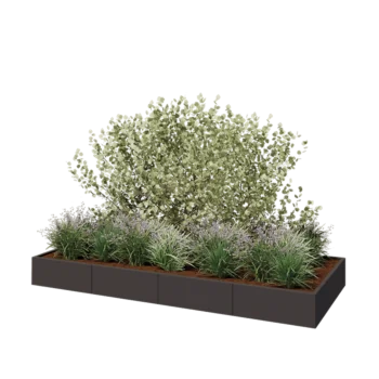 Саксии за цветя от стомана XXL - Правоъгълник - 320 x 120 x 30 cm - RAL7016 матов (антрацитено сиво) - Със основа
