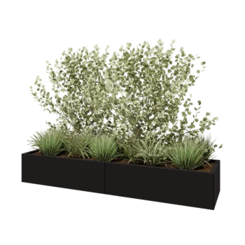 Саксии за цветя от стомана XXL - Правоъгълник - 200 x 50 x 30 cm - RAL9005 матов (черен) - без основа