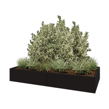 Саксии за цветя от стомана XXL - Правоъгълник - 200 x 100 x 30 cm - RAL9005 матов (черен) - Със основа