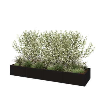 Саксии за цветя от стомана XXL - Правоъгълник - 320 x 80 x 40 cm - RAL9005 матов (черен) - без основа