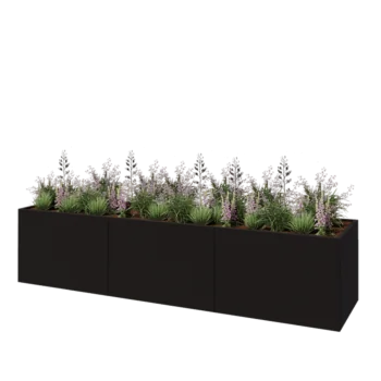 Саксии за цветя от стомана XXL - Правоъгълник - 360 x 80 x 80 cm - RAL9005 матов (черен) - Със основа