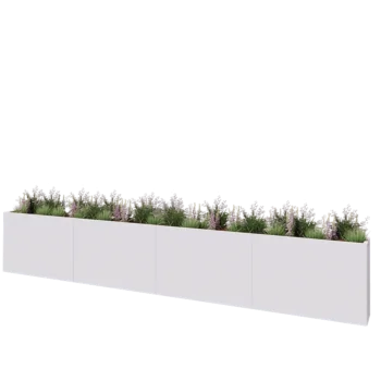 Саксии за цветя от стомана XXL - Правоъгълник - 480 x 30 x 80 cm - RAL9010 матов (бял) - Със основа