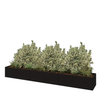 Саксии за цветя от стомана XXL - Правоъгълник - 360 x 50 x 40 cm - RAL9005 матов (черен) - Със основа