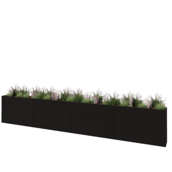 Саксии за цветя от стомана XXL - Правоъгълник - 480 x 30 x 80 cm - RAL9005 матов (черен) - Със основа