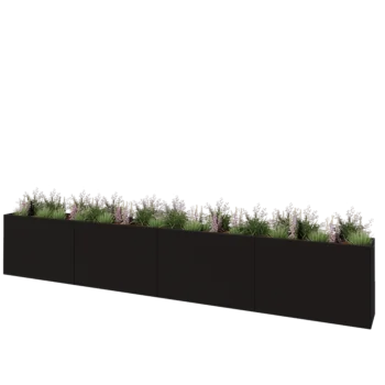 Саксии за цветя от стомана XXL - Правоъгълник - 480 x 40 x 80 cm - RAL9005 матов (черен) - Със основа