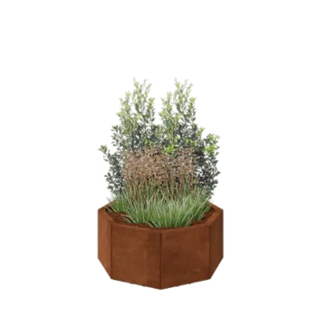 Саксии за цветя от кортенова стомана - Осмоъгълник - 72,4 x 72,4 x 30 cm - Със основа - Със крака