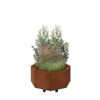 Саксии за цветя от кортенова стомана - Осмоъгълник - 72,4 x 72,4 x 30 cm - Със основа - Със колела