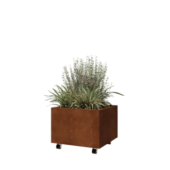 Саксии за цветя от кортенова стомана - Квадрат - 60 x 60 x 40 cm - Със основа - Със колела