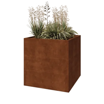 Саксии за цветя от кортенова стомана - Квадрат - 100 x 100 x 100 cm - Със основа