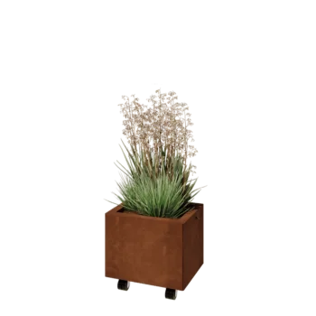 Саксии за цветя от кортенова стомана - Правоъгълник - 40 x 30 x 30 cm - Със основа - Със колела