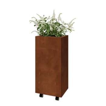 Саксии за цветя от кортенова стомана - Правоъгълник - 40 x 30 x 80 cm - Със основа - Със колела
