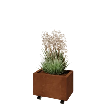 Саксии за цветя от кортенова стомана - Правоъгълник - 50 x 30 x 30 cm - Със основа - Със колела