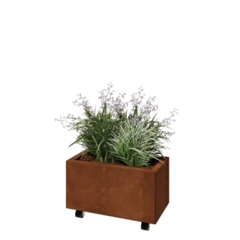 Саксии за цветя от кортенова стомана - Правоъгълник - 60 x 30 x 30 cm - Със основа - Със колела