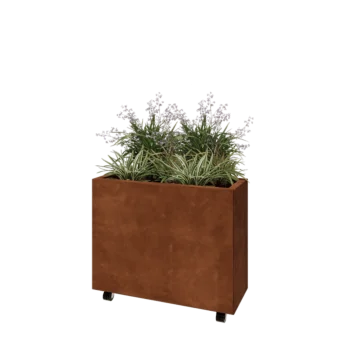 Саксии за цветя от кортенова стомана - Правоъгълник - 80 x 30 x 60 cm - Със основа - Със колела