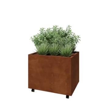 Саксии за цветя от кортенова стомана - Правоъгълник - 80 x 60 x 60 cm - Със основа - Със колела