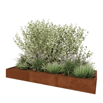 Саксии за цветя от кортенова стомана XXL - Правоъгълник - 300 x 100 x 30 cm - Със основа