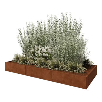 Саксии за цветя от кортенова стомана XXL - Правоъгълник - 300 x 120 x 30 cm - Със основа