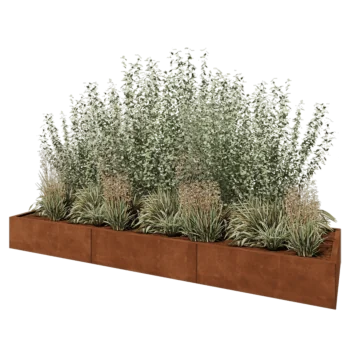 Саксии за цветя от кортенова стомана XXL - Правоъгълник - 300 x 80 x 30 cm - Със основа