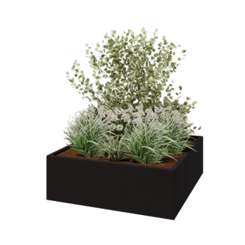 Саксии за цветя от стомана - Квадрат - 120 x 120 x 40 cm - RAL9005 матов (черен) - без основа