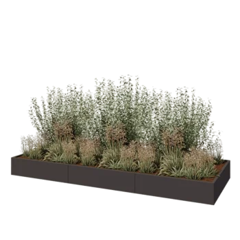 Саксии за цветя от стомана XXL - Правоъгълник - 360 x 120 x 30 cm - RAL7016 матов (антрацитено сиво) - Със основа