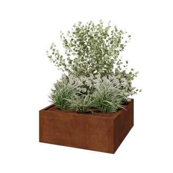 Саксии за цветя от кортенова стомана - Квадрат - 100 x 100 x 40 cm - без основа