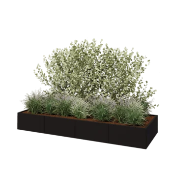 Саксии за цветя от стомана XXL - Правоъгълник - 320 x 100 x 40 cm - RAL9005 матов (черен) - Със основа