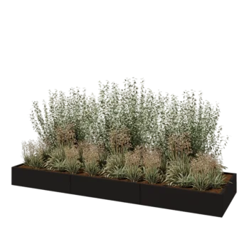 Саксии за цветя от стомана XXL - Правоъгълник - 360 x 100 x 30 cm - RAL9005 матов (черен) - Със основа