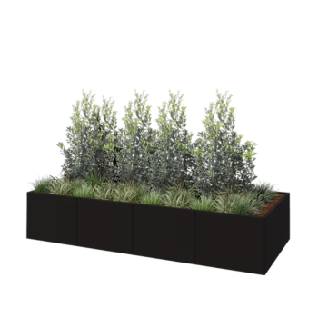 Саксии за цветя от стомана XXL - Правоъгълник - 320 x 120 x 60 cm - RAL9005 матов (черен) - Със основа