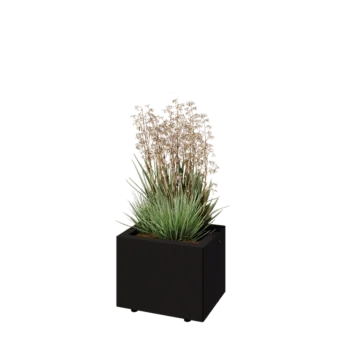 Саксии за цветя от стомана - Правоъгълник - 40 x 30 x 30 cm - RAL9005 матов (черен) - Със основа - Със крака