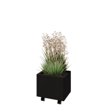 Саксии за цветя от стомана - Правоъгълник - 40 x 30 x 30 cm - RAL9005 матов (черен) - Със основа - Със колела