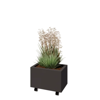 Саксии за цветя от стомана - Правоъгълник - 50 x 30 x 30 cm - друг RAL цвят - Със основа - Със колела