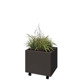 Саксии за цветя от стомана - Правоъгълник - 50 x 40 x 40 cm - RAL7016 матов (антрацитено сиво) - Със основа - Със колела