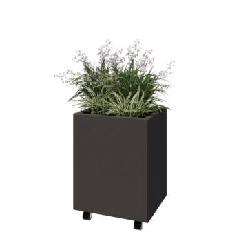 Саксии за цветя от стомана - Правоъгълник - 50 x 40 x 60 cm - RAL7016 матов (антрацитено сиво) - Със основа - Със колела