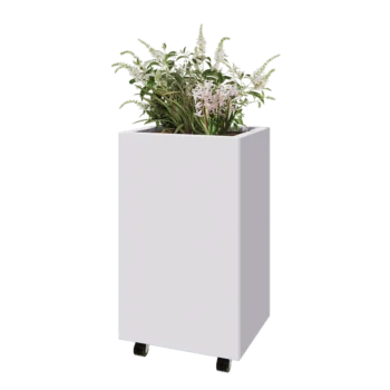 Саксии за цветя от стомана - Правоъгълник - 50 x 40 x 80 cm - RAL9010 матов (бял) - Със основа - Със колела