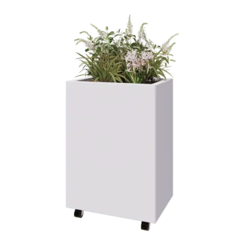Саксии за цветя от стомана - Правоъгълник - 60 x 40 x 80 cm - RAL9010 матов (бял) - Със основа - Със колела